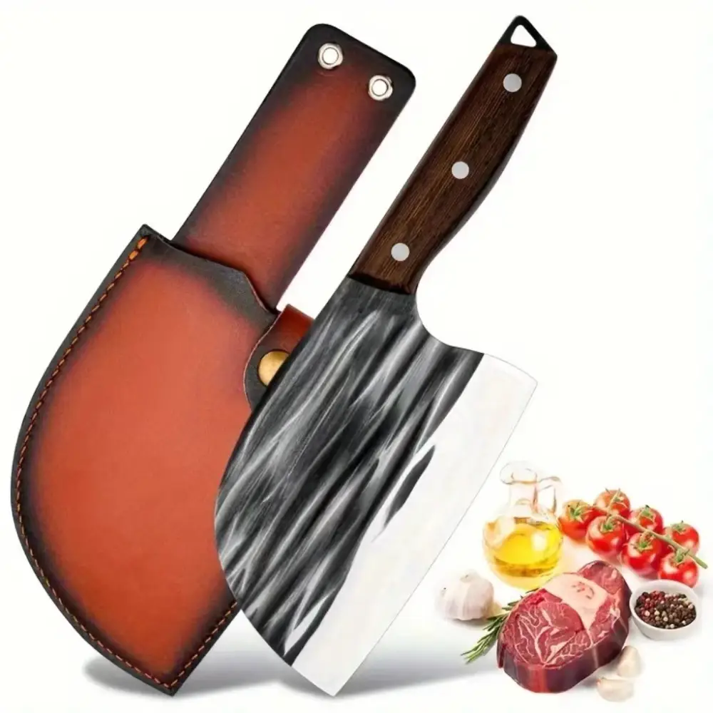 1 pack, chef knife with scabbard, suitable for home meat and vegetable cutting, outdoor barbecue camping picnic bone cutting, high quality steel, easy
