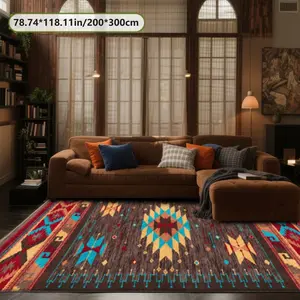 Velvet Soft Comfortable  Navajo Geometric Totem Rug 2D Printing Rug Fashion Home Decor, Commercial Decor Carpet, Living Room Rug, Sofa Cushion Bedroom Rug, Bedside Blanket Door Entrance Mat, Dining Table Carpet