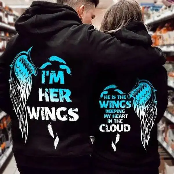 Matching Couple Hoodie He Is The Wings Keeping My Heart I’m Her Wings, Hoodie For Couple, His and hers hoodies, Gift For Him Her, Gifts for Couples, Gift for Lovers, Anniversary Hoodie Cotton Womenswear