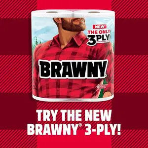 Brawny Tear-A-Square 3-Ply Paper Towels, 12 Double Rolls = 24 Regular Rolls, Strong, Absorbent, and Durable with 3 Sheet Sizes