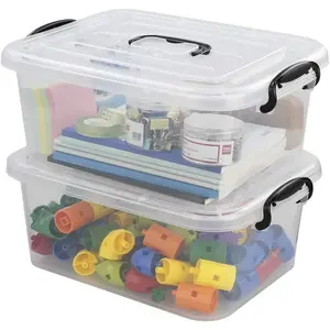 8 L Plastic Storage Latch Box, Clear Containers with Lids, 2-Pack Organiser