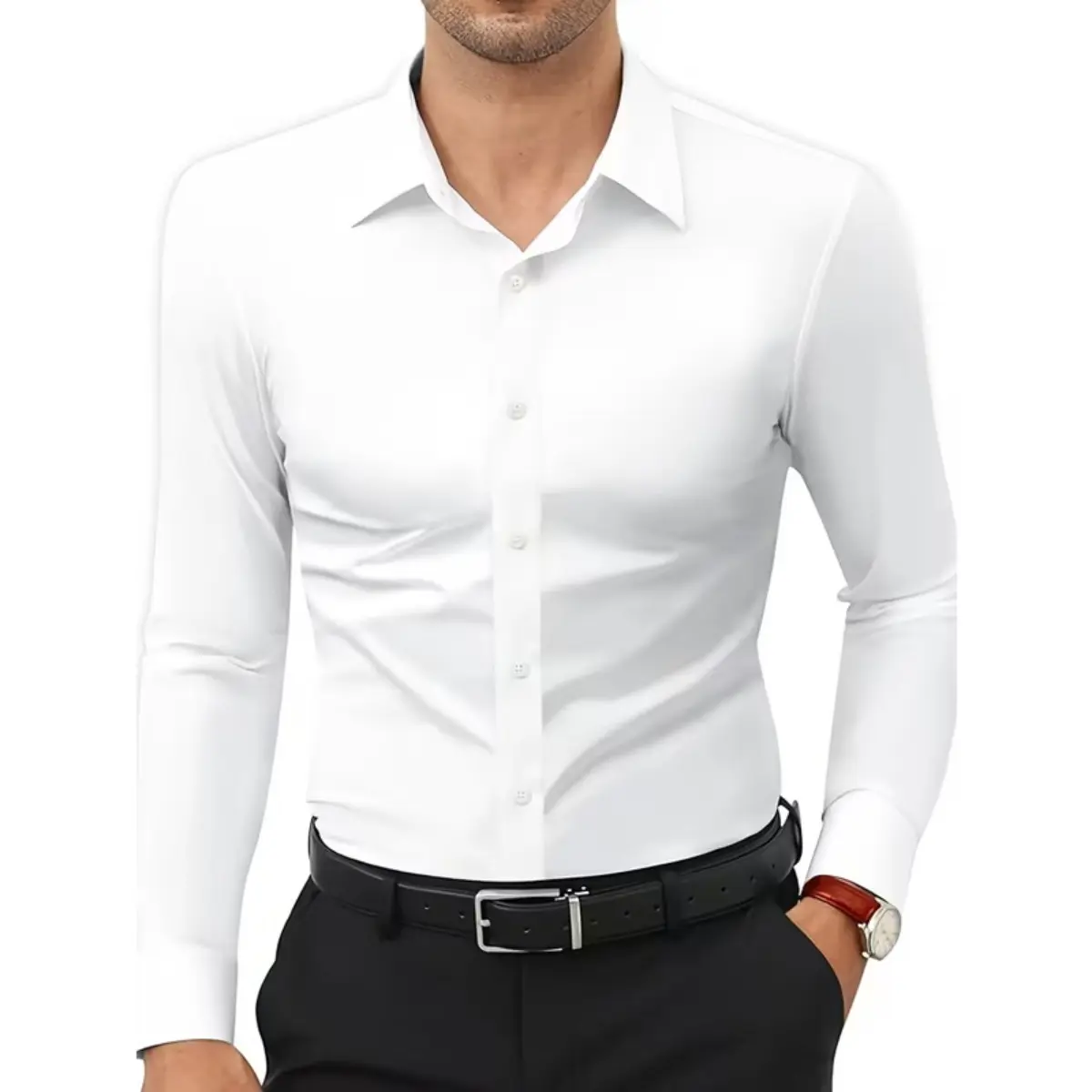 Dress Shirts 16-Way Stretch Slim Fit Long Sleeve Button Down Business Casual Shirts Wrinkle Free Traveler Shirts Top Menswear