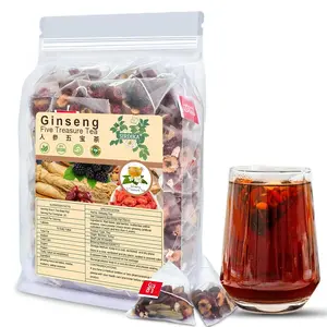 Ginseng Five Treasures Herbal Tea Bags 25 Count - Ginseng, Mulberry Leaf & Red Date Botanical Blend Wellness Tea Blend for Daily Use