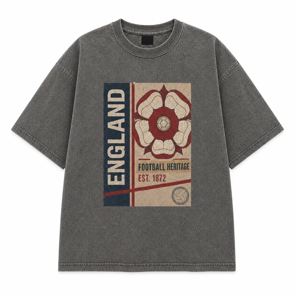 Men's Oversized Vintage Washed England Football Heritage Graphic T-Shirt, Cotton Crew Neck Streetwear Tee