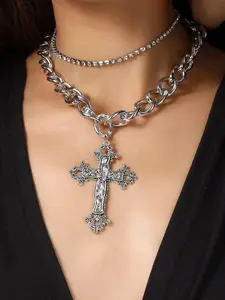 Women's Elegant Rhinestone Decorated Pendant Cross Necklaces, Fashion Jewelry for Party, Daily Clothing Decor, Trendy All-match & Exquisite Jewelry for Birthday Gift