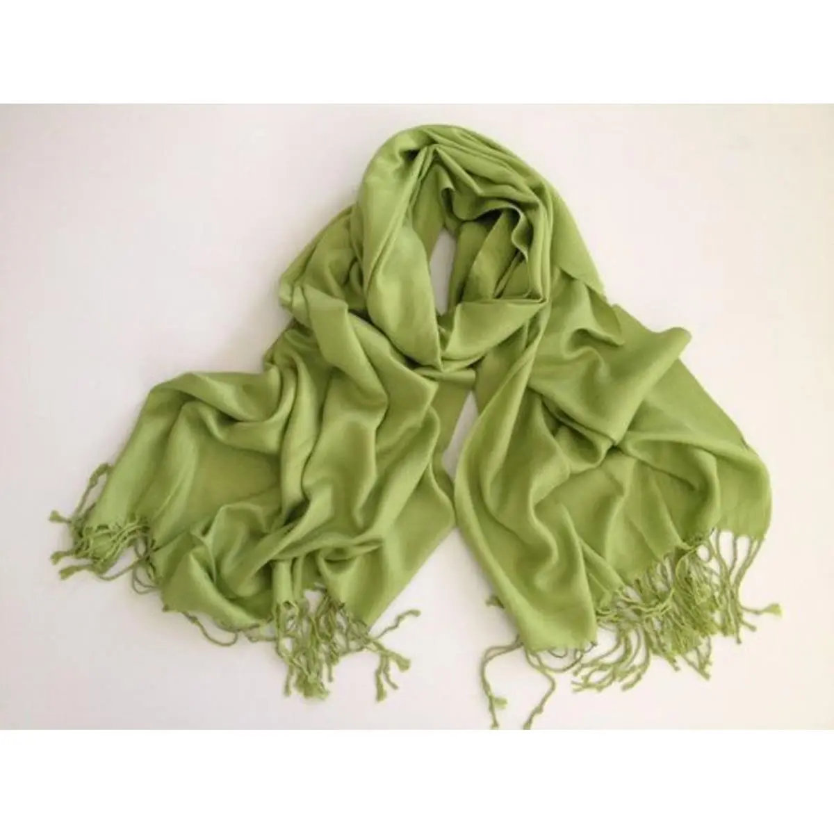 212 MAIN Green Lightweight Wool Silk Mix Pashmina Scarf - Tassel Detail Wrap Shawl for Modest Fashion Hijab Wear