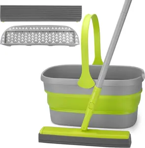 Collapsible Mop and Bucket Set – Foldable Bucket and Sponge Mop for Tile & Hardwood Floors