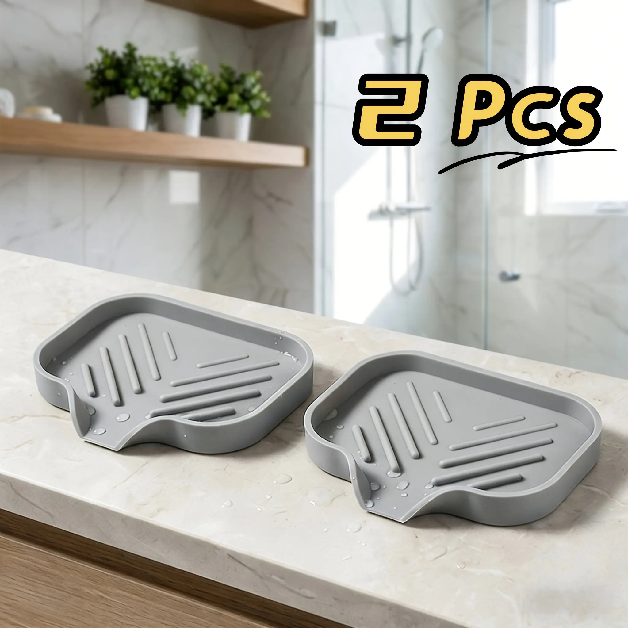 2pcs Silicone Soap Dish Set, Soap Tray for Shower, Soap Holder Shower, Self-Draining Design, Soap Dish With Drainage, Modern Bathroom Accessory, Bathroom Essentials Accessories, Easy Clean, Portable, Ideal for Kitchen & Travel