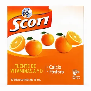 Scot Orange Flavor Vitamin & Mineral Supplement Drink, 10 Micro Bottles (15 mL Each), Vitamins A & D with Calcium
