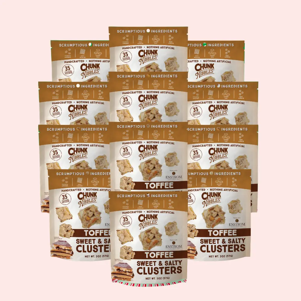 Chunk Nibbles Toffee Snack Clusters | 12 Pack | 2oz Bags | Sweet & Salty Cluster Bites