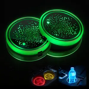 2Pcs LED Car Cup Holder Lights, 7 Colors Changing Light Up Cup Coasters with 3 Modes & USB Rechargeable, Atmosphere Lamp Decoration Cup Pad Mat, Interior Car Lighting Accessories (Starry Sky)