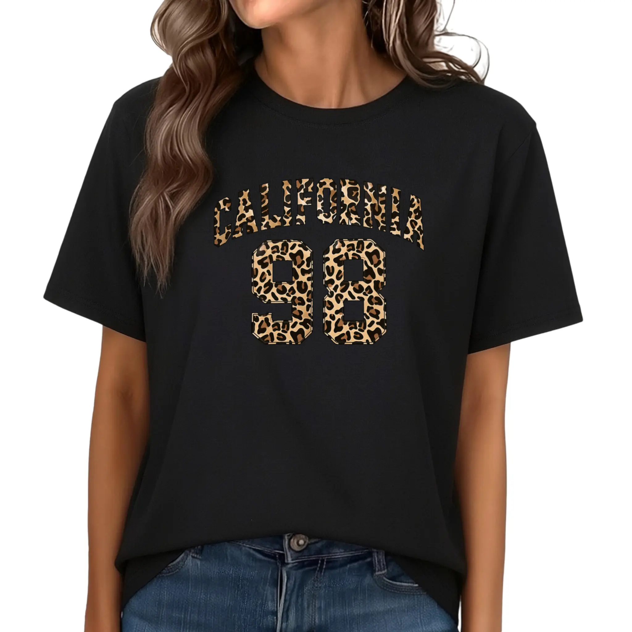California 98 Leopard Print Graphic Tee Women Plus Size Retro Cheetah Shirt