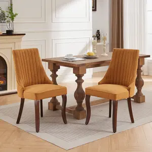 Dining Chairs Set of 2, Modern Kitchen & Dining Room Chairs Set of 2, Linen Upholstered Kitchen Chairs, Sillas de Comedor, Wood Legs (Yellow, 2 Pcs)