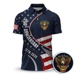 Patriotic 250th Anniversary USA Flag Eagle Golf Patten Polo Shirt Print Gift for Men Lightweight Outdoor