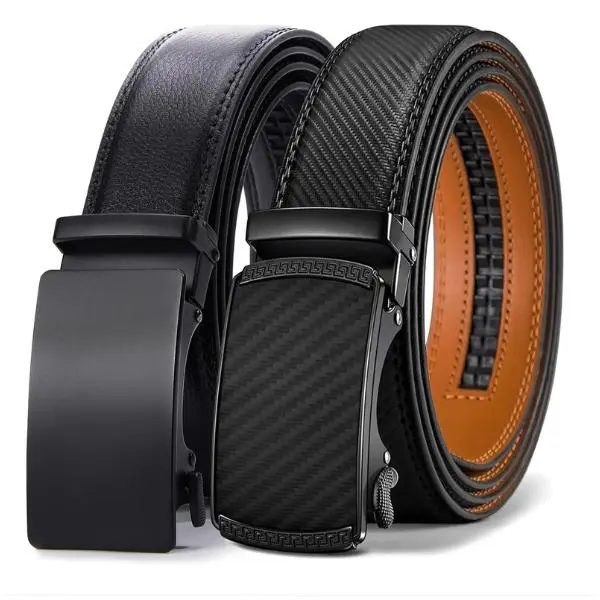 2 Pack Men’s Ratchet Belt Adjustable Automatic Buckle Dress Casual Waist Belts Black
