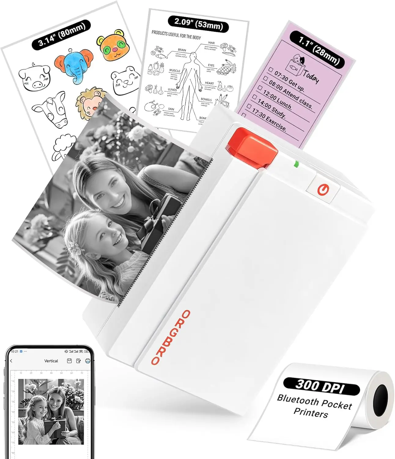 Sticker Printer Machine, X3 Mini Printer Print Pods Portable Thermal Inkless Sticker Maker, 2-3 Inch 300 DPI Bluetooth Pocket Printers for Smartphones, Notes, Journal, Photos, DIY, Kids GiftGift.