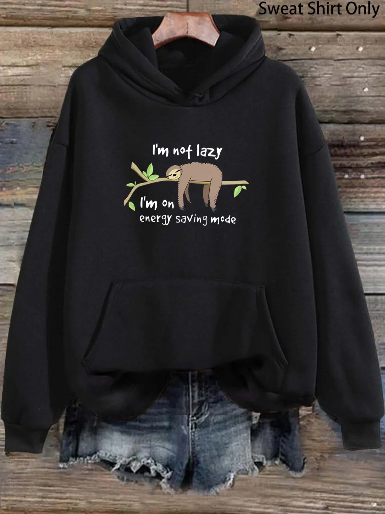 Women's Sloth & Letter Print Drop Shoulder Casual Streetwear Hoodie, Fashion Casual Drawstring Pocket Hooded Sweatshirt for Daily Holiday Outdoor Wear, Women Clothing for Fall & Winter