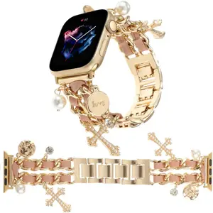 Love Cross Pendants Metal Watch Band for Apple Watch 38mm-41mm, Stylish Jewelry Chain Strap, Anniversary Gift Decorative Replacement Band for Women
