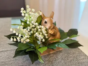 Spring centerpiece for dinning table, Easter bunny centerpiece, Lilies of the valley arrangement, Easter floral arrangement, spring decor
