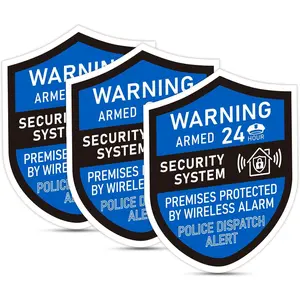 3PCS Security Alarm System Sign for Home, Self-Adhesive Weatherproof Small 24 Hours Warning Sticker, Safety Protection System for House Doors and Windows, Business Indoor & Outdoor Use 2.8x2.4 In