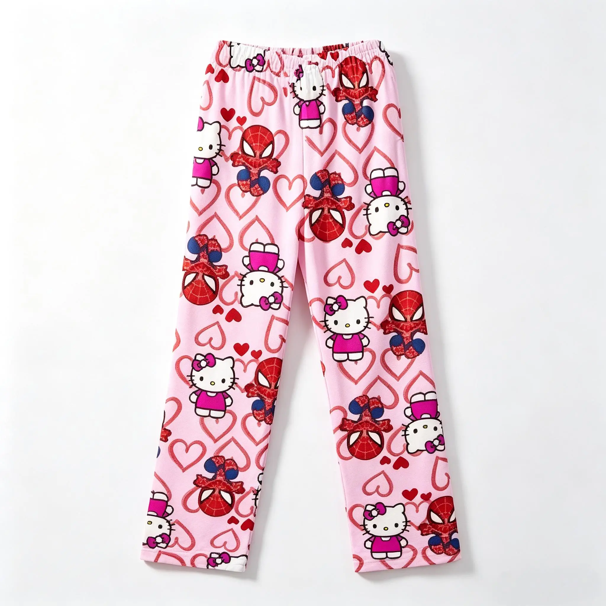 Sanrio Hello Kitty Flannel Pajama Pants, Soft Warm Loose‑Fit Sleep Trousers, Cute Cartoon Loungewear Bottoms for Women Girls Autumn Winter Home Wear