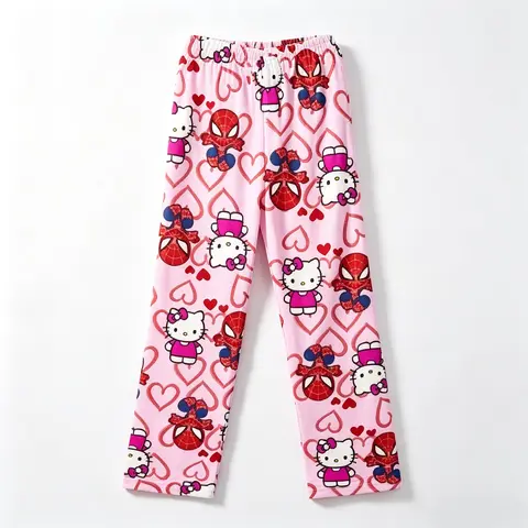 Sanrio Hello Kitty Flannel Pajama Pants, Soft Warm Loose‑Fit Sleep Trousers, Cute Cartoon Loungewear Bottoms for Women Girls Autumn Winter Home Wear