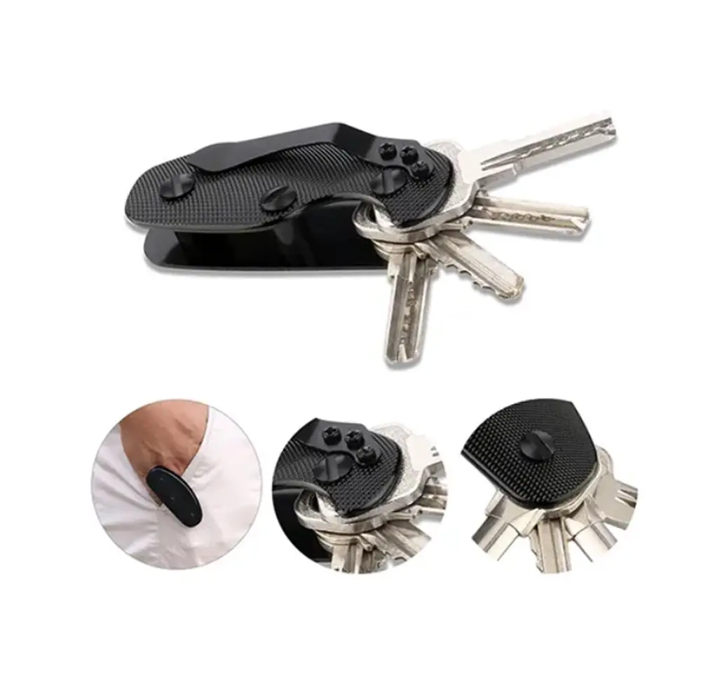 TIKA Compact Aluminum Key Holder Clip, Keychain Organizer and Keyring Folder for Everyday Carry Black