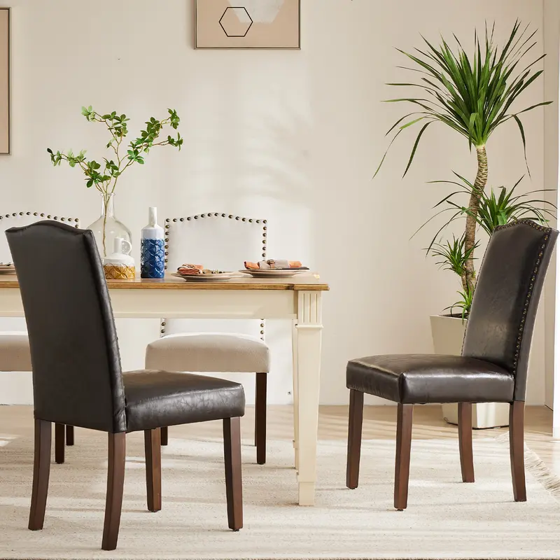 Sweetcrispy High-End Linen Easy-Clean Fabric Dining Table Chairs - Armless Upholstered Padded Dining Room Furniture with Nailhead Trim, Wood Legs, Contemporary Modern Style, Assembly Required for Weddings, Hotels