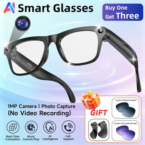 SIMSONLAB 2026 New Wearable Smart AI Camera Glasses - Casual Photochromic Lenses, Ear Support, Wireless Sports Recording Glasses with Photo Capture, Real-Time Multi-Language Translation, BT Music, 260mAh Battery, iPhone & Android Compatible Gift