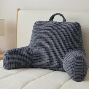 Reading Pillow with Top Handle,Uniquely Designed Soft Fabric,   Support for Bed,Cover Washable Sit up Pillow,Watching TV/Gaming/Relaxing(Grey)