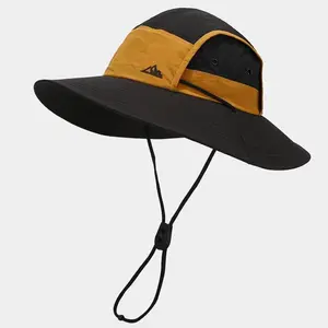 Wide-Brim Color-Block Sun Protection Hat, Waterproof Windproof Fisherman Hat, Men's Outdoor Camping Sun Hat, Mountaineering Gear, Beach Hat