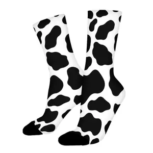 Trendy Graphic Animal Print Crew Socks for Men & Women, Western Cow Leopard Texture Aesthetic Mid-Calf Socks, Retro Streetwear Athletic Sports Socks, Comfortable Breathable Polyester Casual Hosiery, Creative Fashion Gift Ideas