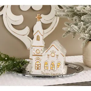 Illuminated Ceramic Church with Metallic Detail by Valerie