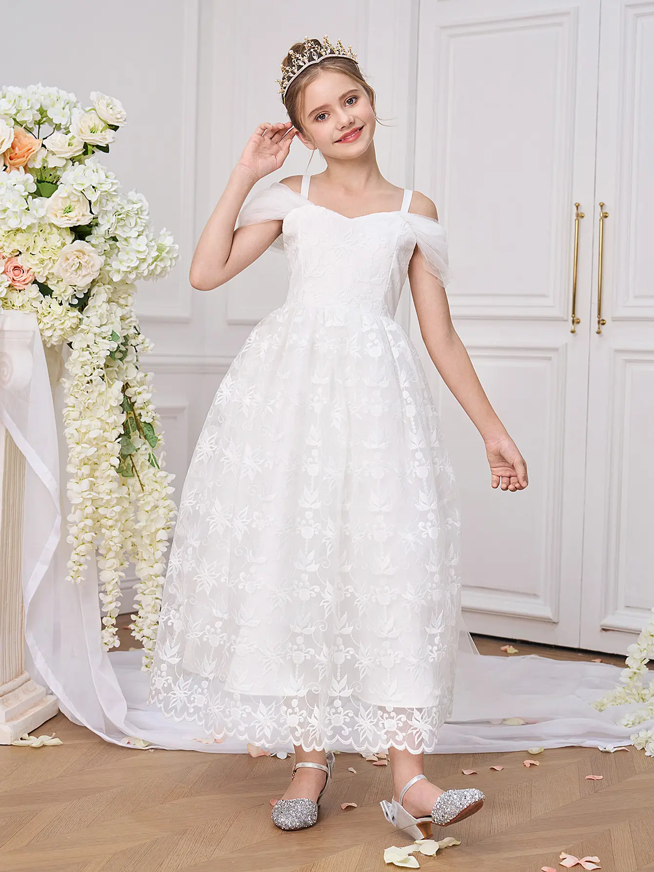 7-12Y White 0103 Kids Clothes Flower Girls Princess Long Ball Gown  Embroidered Lace Ball Gown Frock Children Formal Evening Party Banquet  Pageant Prom Host Cocktail Dress - TikTok Shop