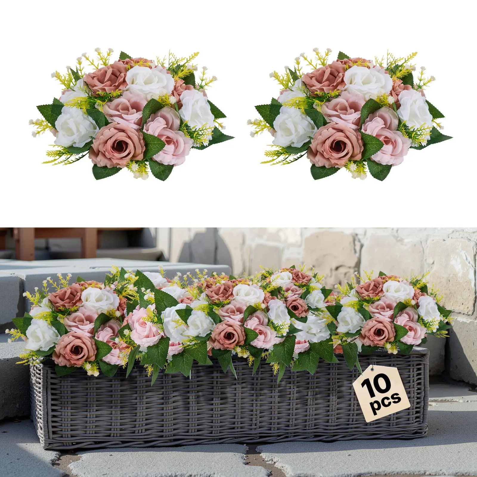 【SummerFinds】VEVOR Flower Ball Arrangement Bouquet 10PCS, 9.5-Inch Diameter Artificial Flower Balls Wedding Table Centerpieces, Faux Rose Arrangements for Wedding Centerpiece Home Decoration, Pink and White Roses