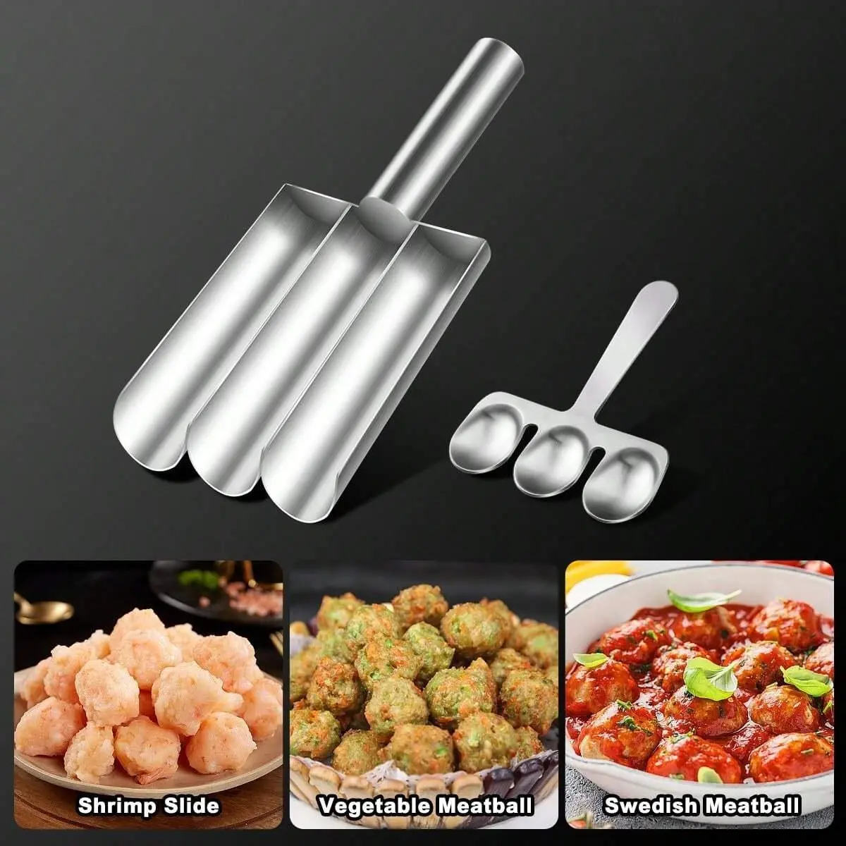 Stainless Steel 3-In-1 Compact Meatball Maker Machine - Durable, Easy-To-Use, Easy-Cleaning, No-Wooden-Parts Kitchen Utensil for Home Cooking Meatball Lovers with 3-in-1 Functionality, Three-In-One Functionality