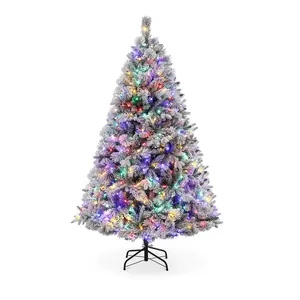 Garvee 6 Ft Snow Flocked Prelit Christmas Tree for Family, 400 Dynamic Colorful Lights, 850 Frosted Lifelike Branches, Artificial Christmas Tree with Metal Stand for Indoor Outdoor Decor
