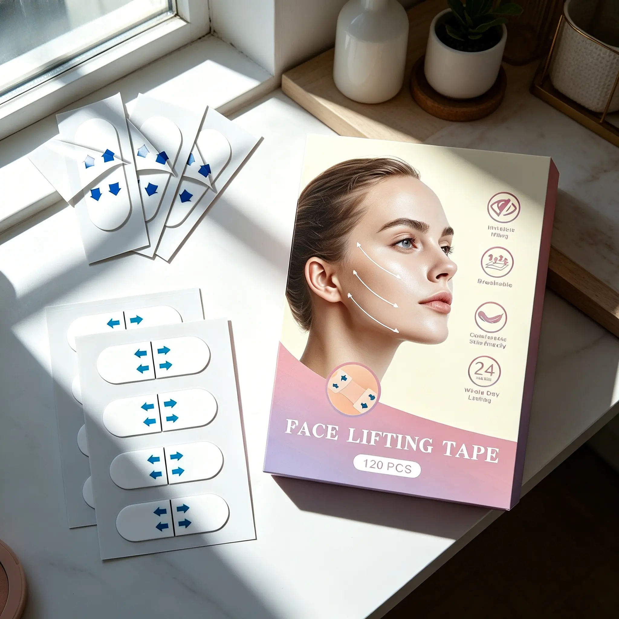 120 PCS Face Lift Tape, Waterproof Anti Wrinkle Strips for Instant Firming & Lifting of Cheeks and Jawline, Invisible for Daily Activities
