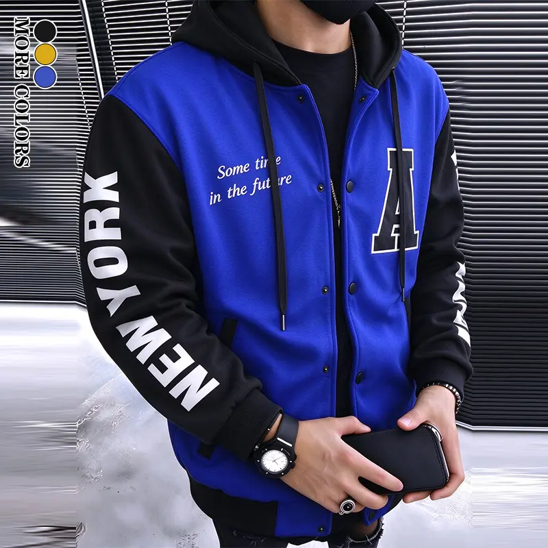 Men’s NEW YORK fashion hooded jacket, lightweight spring/autumn baseball jacket, hip-hop rock collegiate casual jacket