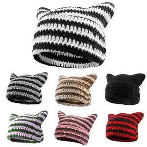 2026 Vintage Autumn & Winter Y2K Style Women's Cat Ears Beanie Soft Knit Warm Cozy Fashionable Hat for Christmas Gifts