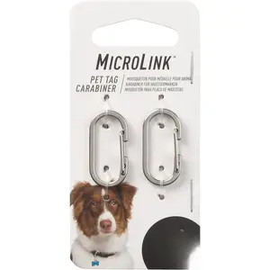 MicroLink Pet Tag Carabiner, Stainless Steel Cat and Dog Tag Clip, 2 Count (Pack of 1)