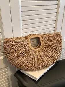 2026 Summer Women Bohemian Straw Handbag, Large Capacity Plain Casual Tote Bag, Travel Vacation Daily Fashion Shoulder Bag, Summer Bags