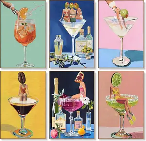 6 Pack Cocktail Adult 5D Diamond Art Kits for Beginner Cocktail DIY Full Drill Diamond Dots Crystal Craft Kits for Home Wall Decor Gifts