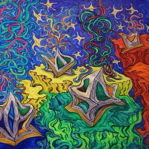 Realm of Awareness Fractured Dimensions Psychedelic Geometric Art Print Vibrant Colors Abstract Design