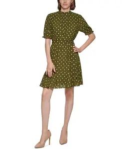 Tommy Hilfiger Women's Green Polka Dot Mock Neck Dress