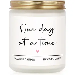 Get Well Gifts for Women Men, Thinking of You -One Day at A Time Lavender Scented Candle 7Oz, Inspirational Breast Cancer Care Present, Encouragement Sympathy Bereavement Christmas