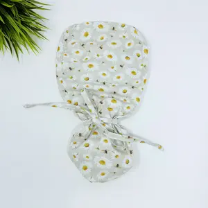 Bee And Daisy Ponytail scrub cap, Surgical cap women. Satin Lined Option Surgical cap with ponytail. sparkling  bonnet