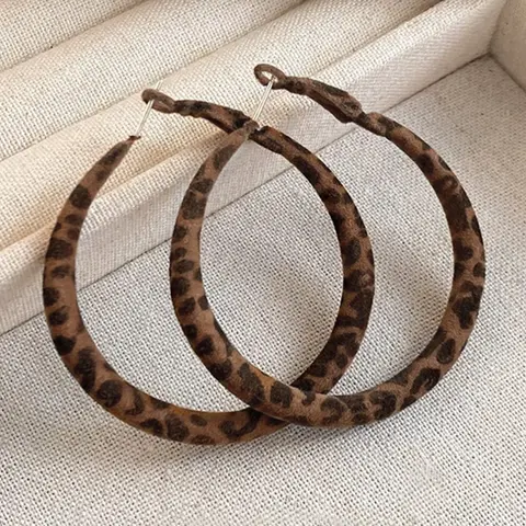 Women's Velvet Leopard Print Hoop Earrings, Elegant Geometric Design, Perfect for Daily Wear, Dates, Parties & Holidays, Fashion Chic Accessories