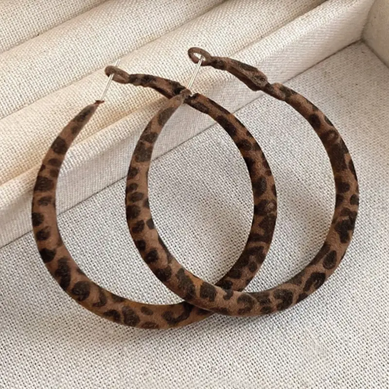 Women's Velvet Leopard Print Hoop Earrings, Elegant Geometric Design, Perfect for Daily Wear, Dates, Parties & Holidays, Fashion Chic Accessories