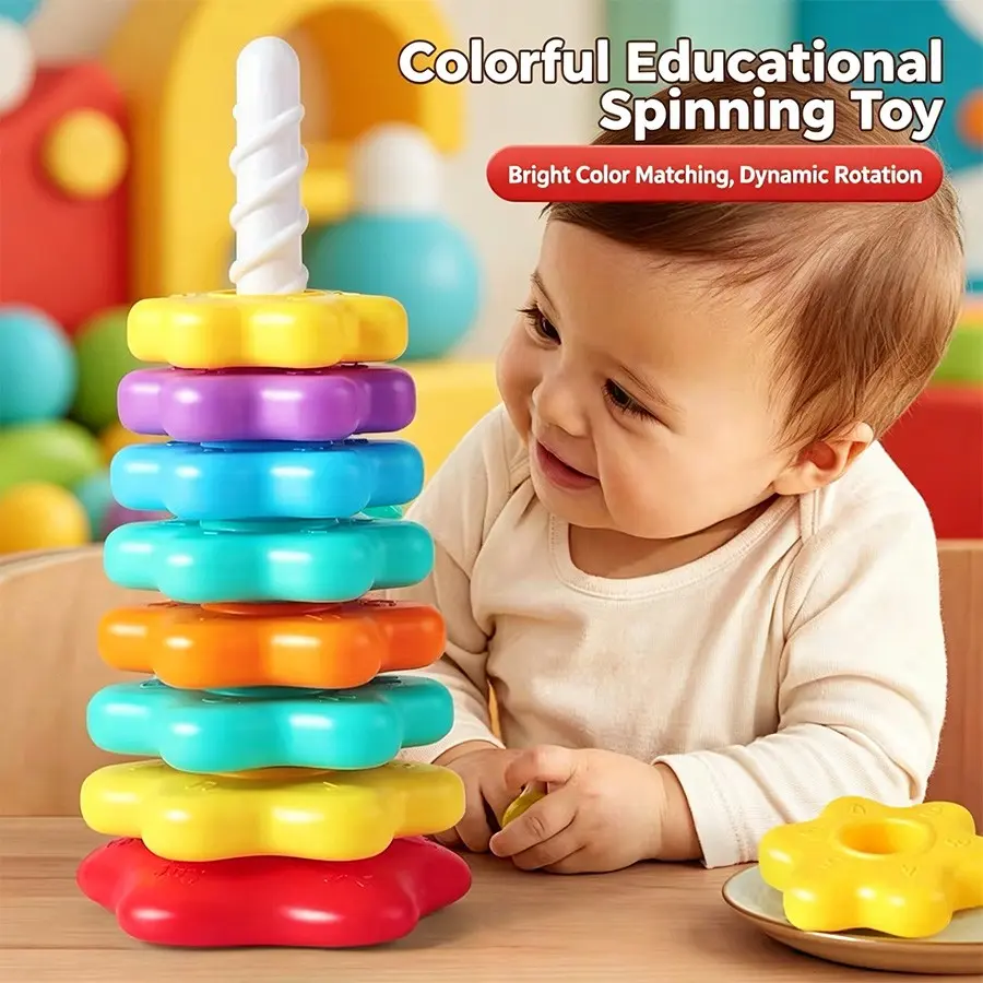 Rainbow Rotating Stacking Toy, Baby Early Education Tool, Preschool Learning Tool, Spiral Track Slide, Color Recognition, Fine Motor Skills, Montessori Educational Toy